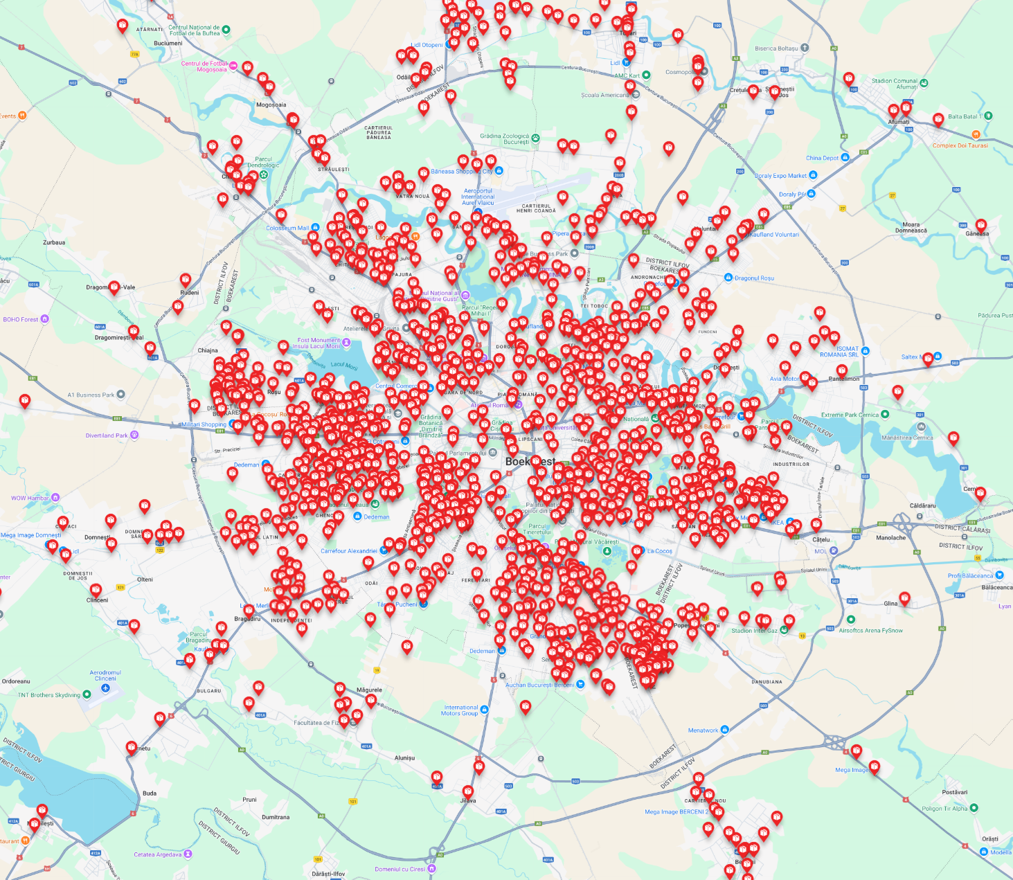 From several hundreds to thousands of locations